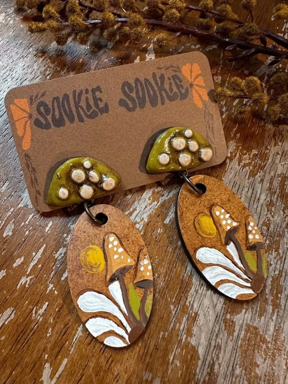 Handmade Mushroom Earrings (Pink OR Green)